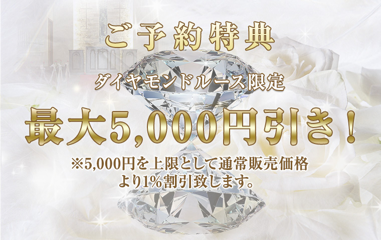 ご予約特典 ダイヤモンドルース限定最大5,000円引き!※5,000円を上限として通常販売価格より1%割引致します。